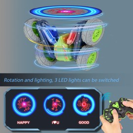 OSQI RC Rotating Stunt Car - 2.4Ghz Flowering Remote Control Cars Toy Double Sided Rotating 360° Flips, with LED Offroad Indoor Outdoor Sand Grass Garden Toy Cars Gifts for Boys Kids