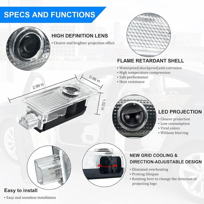 2 Pcs Never Fade Door Light Logo, Projection Ghost Shadow