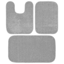 Garland Rug Gramercy Plush Polypropylene Washable Bath Rug Set, 3 Piece (Contour Rug, 17"x24", 20"x34" Bath Rugs) Silver