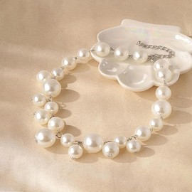 Chunky Pearl Necklace for Women, Adjustable Statement Beaded Necklace, Imitation Pearl Jewellery for Wedding, Party, Prom, Graduation, Elegant Accessories, Fashion Choker with Layered White Beads