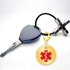 Oneress Gold Blood Thinner Medical Keychain, Red Medical Symbol Pendant, Stainless Steel Emergency ID Jewellry for Outdoor Travel Safety YA4679 Gold-BLOOD