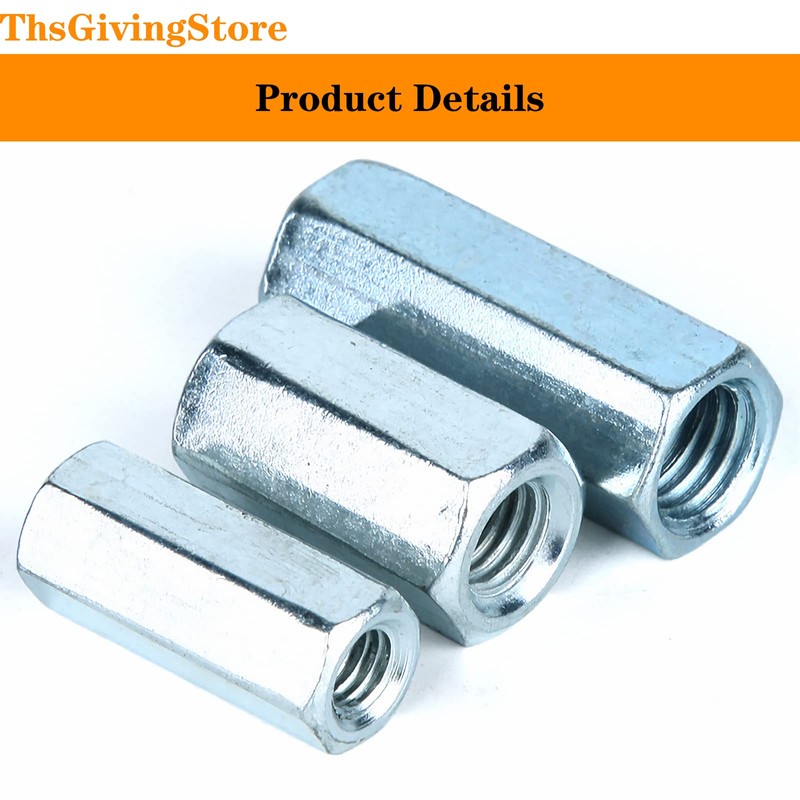 10pcs M12-1.75 x 38mm Long Rod Nut Hex Coupling Nuts,