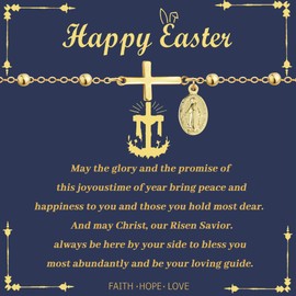 AINILOVE Cross Rosary Bracelets for Women, Cross Virgin Mary Confirmation Bracelet Christianity First Baptism Confirmation Gifts for Daughter Godmother (Easter Bracelet)