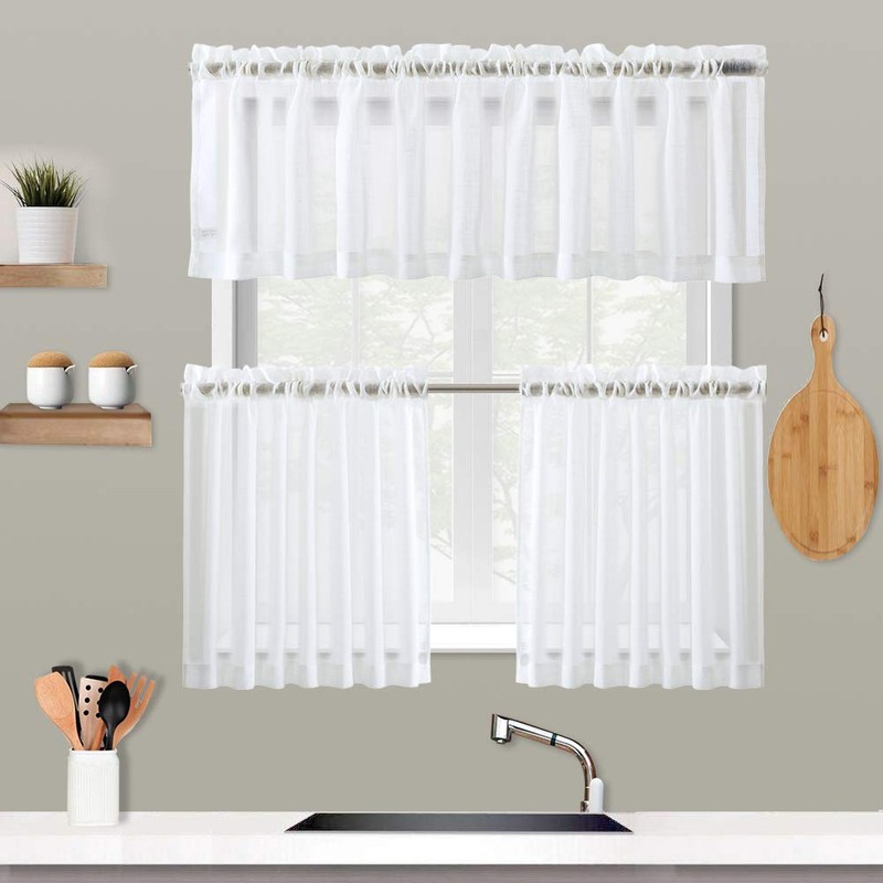 Kitchen Tiers Curtains for Bedroom Linen Textured Semi Sheer Window