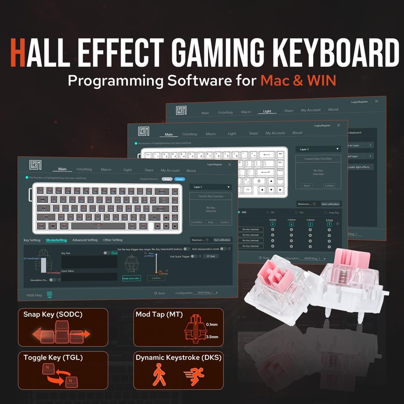 EPOMAKER HE68 Hall Effect Keyboard, 8000hz Polling, 0.01mm Adjustable Trigger,