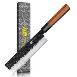 FINDKING Dynasty Series Japanese Nakiri Knife, Professional Vegetable Cleaver, 9Cr18MoV High Carbon Steel Blade, African Rosewood Octagonal Handle, for Shred, Slicing, Mincing, 7 Inches