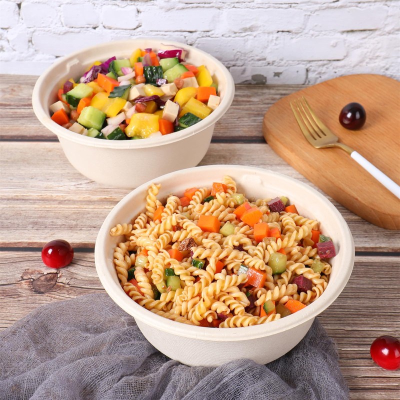 JAYEEY 37 oz Disposable salad bowls with lids, Sugarcane Fiber