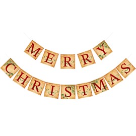 Adecortalk Christmas Decorations- Vintage Merry Christmas Banner, Traditional Vintage Old Fashioned Victorian Decor for Outdoor Indoor Home Wall Mantle Garden Yard Decor