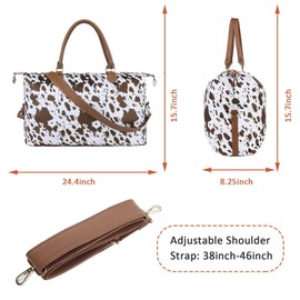 Cow Print Weekender Bag Cow Print Duffle Bag with Shouler Strap Cow Print Overnight Bags for Women Western Weekender Bag for Hospital Maternity