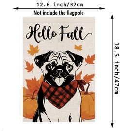 Hello Fall Garden Flag Pug Dog Pumpkins Double Sided Vertical Seasonal Autumn Outdoor Yard Lawn Decorations 12.5 x 18 Inch
