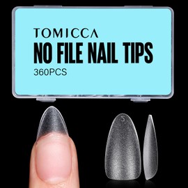 TOMICCA Almond Artificial Nail Tips, Pack of 360 Tips for Gel Nails, Nail Tips, False Nails, Pre-Shaped Matt, Almond Tips for Nails, Full Cover Nail Tips for Nail Salons and DIY Nail Art, 15 Sizes