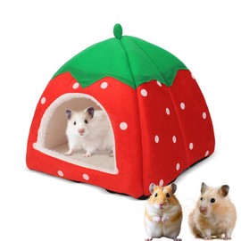 Guinea Pig Bed, 1Pcs Guinea Pig House, Non Slip Strawberry Hedgehog House With Removable Pad, Small Animal Winter Warm Nest for Chinchilla Ferret Gerbil(24 X 24cm Red)
