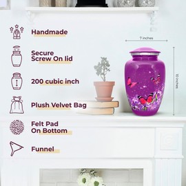 Trupoint Memorials Cremation Urns for Human Ashes Adult Female, Decorative Burial Urn for Adult Men & Women – Large, Purple Butterfly