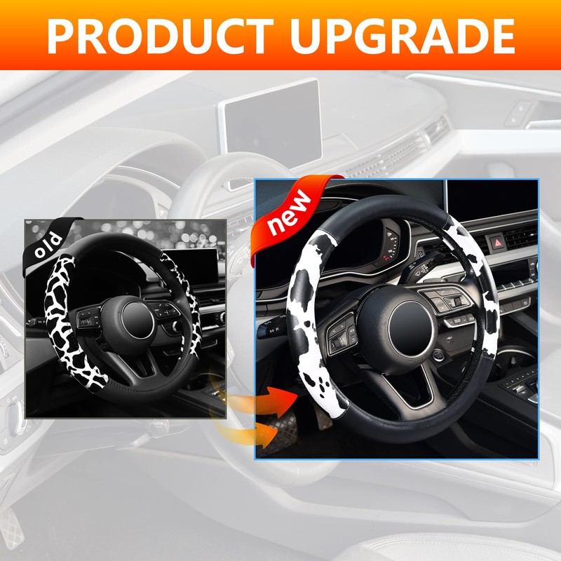 Cow Print Steering Wheel Cover, Universal 14.5-15 inch Breathable Microfiber