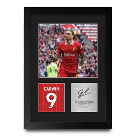 HWC Trading Darwin Nunez Liverpool Gifts Printed Signed Autograph Picture for Football Fans and Supporters - A4 Portrait Framed