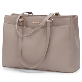 LOVEVOOK Laptop Tote Bag for Women, Work Bags Teacher Tote Bag, Waterproof Leather Computer Bag, Business Laptop Purse Office Handbag Professional Briefcase, Taupe, 15.6 Inch