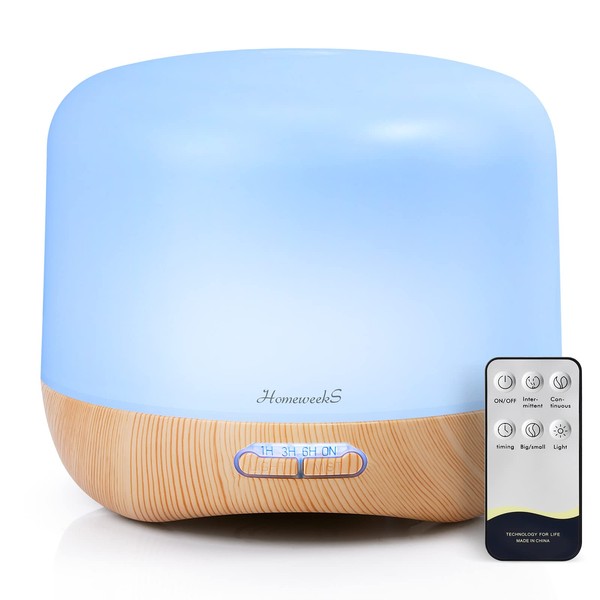 Aromatherapy Essential Oil Diffuser for Room: Oil Diffuser Colorful Aroma Air Humidifier with Adjustable Cool Mist Mode, Waterless Auto Off Ultrasonic Diffusers for Large Small Room Home Office 500ML