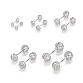 Hinvan 925 Sterling Silver Earrings 5 Pairs Disco Ball Earrings Studs Sparkly Double Ball Stud Earrings Silver Shamballa Silver Studs Earrings Hypoallergenic Sparkly Silver Earrings for Women Girls