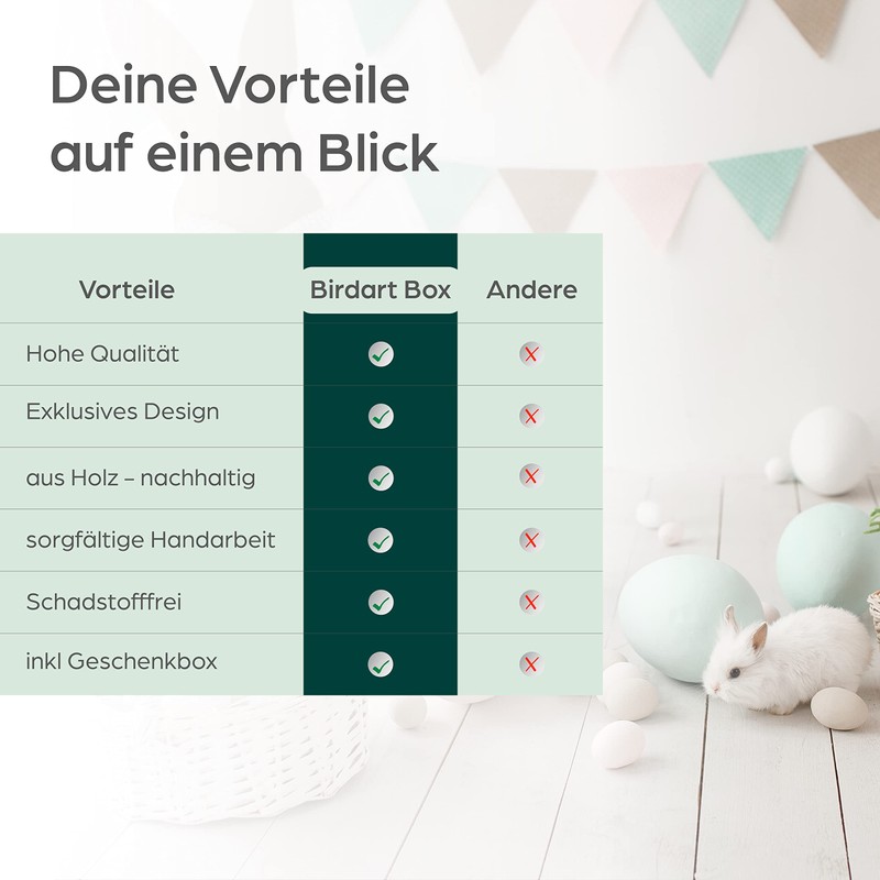 Birdart Box® 12x Ostereier zum Aufhängen – Osterdeko aus Holz,