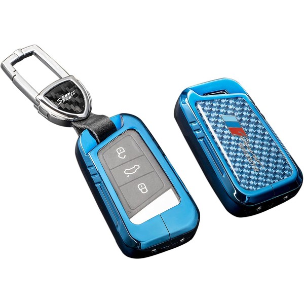 SLAKNOK for Volkswagen Key Fob Cover with Keychain,Real Carbon Fiber