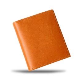 Ghankga Men's Bi-Fold Wallet, Vegetable Tanned Leather, Italian Cowhide Leather, Aging, Thin, Small, Compact Wallet, Made by Top Leather Craftsmen, For Men, Business, Present, Father's Day, Birthday, Popular, Orange