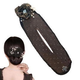 Lazy Hair Curler Deft Bun Maker with Jewellery Flower Hair Clip Magic Hair Bun Updo Accessories Suitable for Women and Girls (Black)