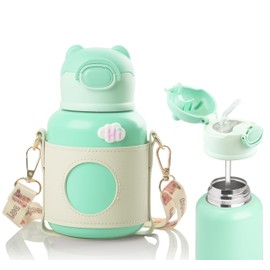 m MU Children's Stainless Steel Drinking Bottle, 500 ml, Leak-Proof Drinking Bottle with Straw, Leak-Proof Sports Bottle for Children, for Sports, Fitness, Bike, Football, Outdoor. Water Drinking