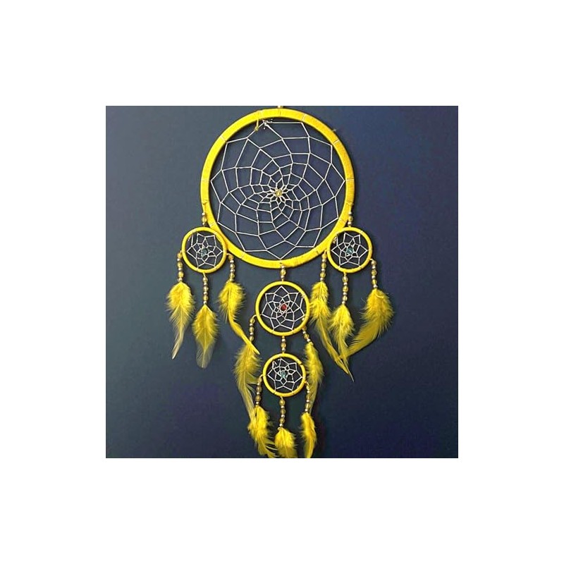 Smart Hippo Large Yellow Dream Catcher with silver beads and