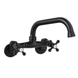 Wall Mount Kitchen Faucet Matte Black Double Cross Handle Commercial 3 Inch to 9 Inch Adjustable Spread Mixer Tap with 9 inch Spout Reach