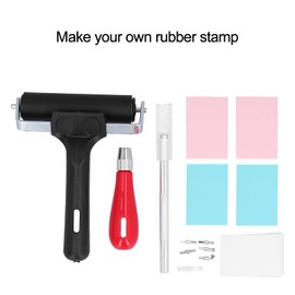 Kit de Fabricación de Sellos de Goma, Kit de Herramientas de Tallado, Cortador de Linóleo con 6 Tipos de Cuchillas, Papel de Calco, Bloque de Tallado de Goma de 4 Piezas, Rodillo de Rebote para Tallad