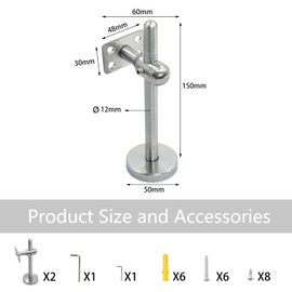 Handrail Holder Stainless Steel Adjustable Handrail Bracket, Pack of 2 Handrail Support Railing Wall Bracket Handrail Bracket for Handrail Stairs Rectangular with Screws Accessories