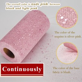 Glitter Tulle Rolls 6 Inch by 50 Yards Sequin Tulle Fabric Ribbon for DIY Tutu Skirt Sewing Bow Wedding Decorations Craft Supplies (Blush)