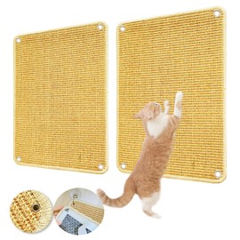 2 Pcs Cat Scratching Mat,natural Sisal Cat Scratch Mats,Cat Floor Scratching Pad Rug Protect Couch Carpet Furniture Cat Scratcher Mat tape&hook(Brown)