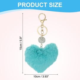 PATIKIL Faux Fur Pom Pom Keychain, Artificial Cute Puff Ball Keychain Heart Fluffy Charm Plush Pendant Chains for Purse Backpack Car Key Bag Tote Handbag, Blue