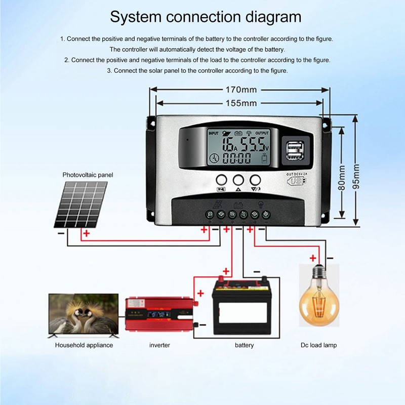 MPPT Solar Charge Controller Bluetooth App Control 12V 24V 36V