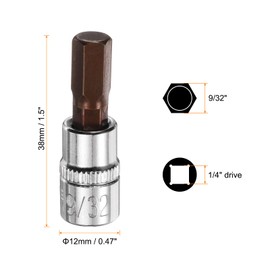 sourcing map 4pcs 9/32" Hex Bit Socket 1/4" Square Drive SAE Extension Impact Bit Power Nut Driver Set S2 & CR-V Steel Socket Ratchet Wrench Bits