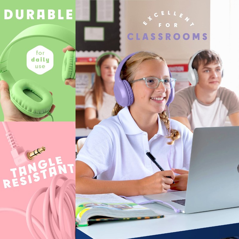 Sonitum Kids Headphones for School Bulk Set 5-Pack On-Ear, 3.5mm,