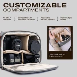 C Coiro Camera Bag Insert for Digital DSLR SLR, Protection Mirrorless Case and Camera Lens Case, Travel Organizer Insert for Backpack, Gray Color