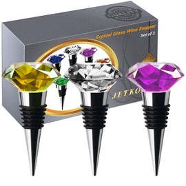 JETKONG Diamond Shaped Crystal Metal Wine and Beverage Bottle Stopper, Set of 3 (Yellow White Purple)