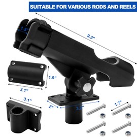 Bekith 2 Pack Fishing Rod Holder with Combo Mount, Adjustable Fishing Boat Rod Holder, Black Finish