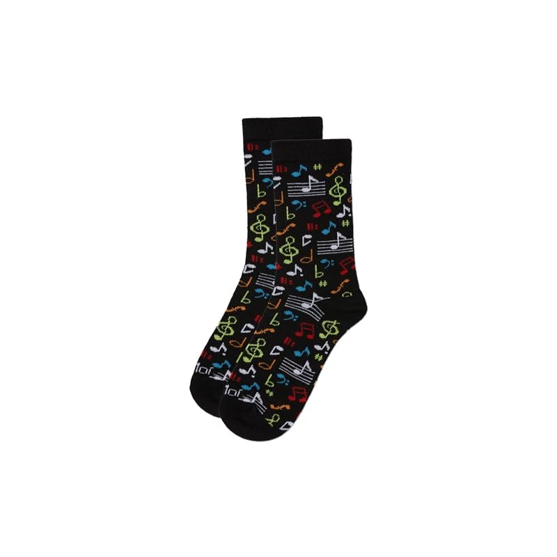 MeMoi Kids' Musical Notes Rayon Crew Socks Black 5-6