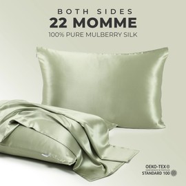 LOOMBERRY 100% Pure Mulberry Silk Pillowcase for Hair and Skin, 6A Grade 22 Momme Silk Pillow Cases with Zipper, Soft Cooling Washable Both Sided Silk Pillow Cover (Olive Green, King 20''x36’’)