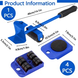 Huakaile Heavy Duty Furniture Lift Mover Tool Set, 1322 Lbs Load Capacity Furniture Lifter with Wheels Pallet, Adjustable Appliance Rollers Dolly for Table Refrigerator Floors Cabinet (Blue)