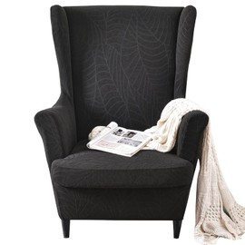 MIFXIN Wingback Chair Slipcover 2 Piece Stretch Wing Back Chair Cover with Cushion Cover Soft Washable Armchair Furniture Protector for Living Room Bedroom (Jacquard Black)