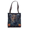 Leopard Flowers With Hearts Around Boho Style Graphic Tote Bag
