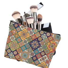 iapodiad Makeup Bag Abstact Tropical Flowers Cosmetic Bag Mini Portable Travel Toiletry Bag Organizer Makeup Brushes Aesthetic Accessories Waterproof Storage Bag for Women, Memphis Style, One Size