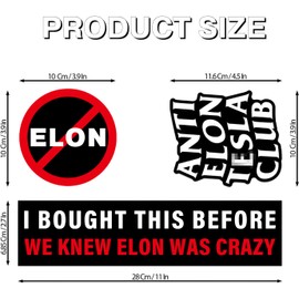 6PCS I Bought This Before We Knew Elon was Crazy - Round No Elon - Waterproof Window Bumper Stickers for Cars,Funny Gift for EV Owners