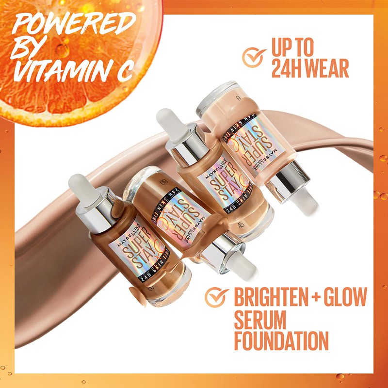 Maybelline New York Foundation, Long-Lasting Makeup with Vitamin C, Vegan