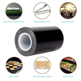 SENCOL PTFE Coated Fiberglass Telfon Tape,high Temperature Tape;Drying Mechanical Conveyor Belt; Welding Sealing Tape; -196℃ - +300℃ … (Black, 100mm x 12yards x 0.18mm)
