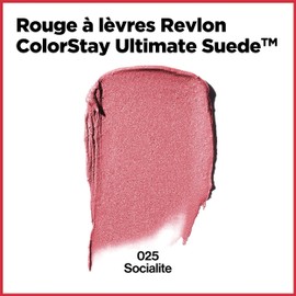 REVLON Lipstick, ColorStay Ultimate Suede Lipstick, High Impact Lip color with Moisturizing Creamy Formula, Infused with Vitamin E, 025 Socialite, 0.09 Oz